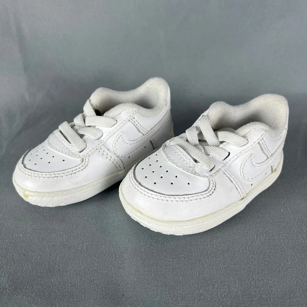 Nike Force 1 Crib Sneaker Boys 3 Triple White Upper Leather Round Toe CK2201-100